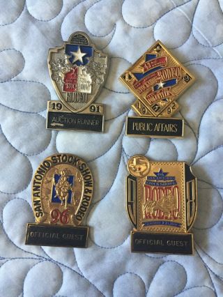 4 San Antonio Rodeo Badges - Pins 1991,  1992,  1996,  1998