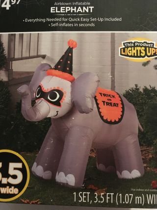 Gemmy Airblown Inflatable Halloween Elephant 3.  5 Ft Wide