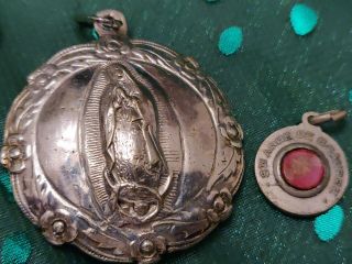 Silver Tone Our Lady Of Guadalupe Medal,  St.  Anne De Beaupre Relic Medal.  Mx Fr