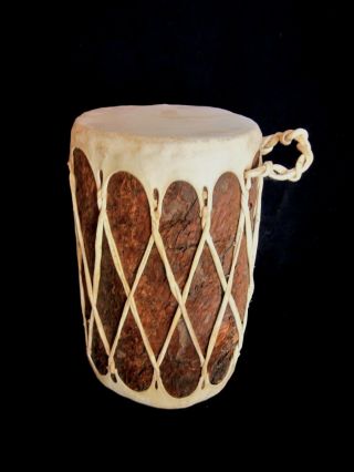 Native American Taos Pueblo Indian Log Drum Double - Sided Rawhide Skin - 12 " X 7 "