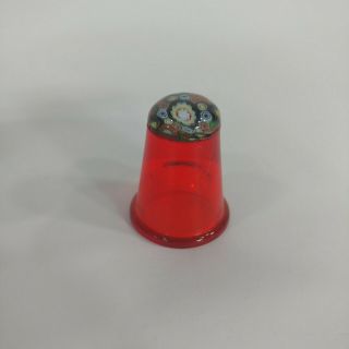 Caithness Miniture Millefiorni Paperweight Collectable Thimble Glass Rods Red