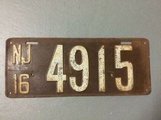 Vintage 1916 Jersey 4 Digit License Plate 4915