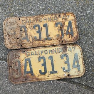 Vintage California Matched License Plates Pair 1947