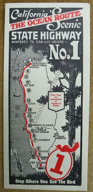 California Ocean Route Scenic Highway No1 Monterey To San Luis Vintage Brochure