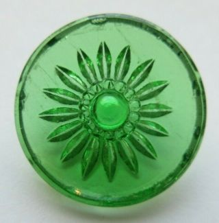 Striking Antique Vtg Emerald Green Patterned Depression Glass Button 7/8 " (z)
