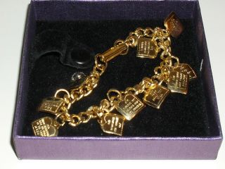 Gold Tone Charm Bracelet Christian 10 Ten Commandments Vintage Jewelry Beauty