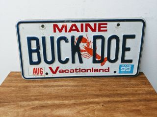 Real Maine 1999 Stickered Vanity License Plate Buck Doe Hunter Hunting Deer