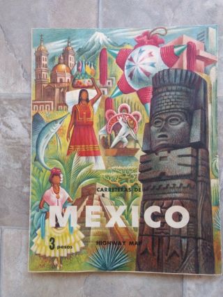 Vintage 1952 Goodyear Mexico Highway Map By Miguel Covarrubias