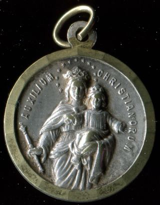 Antique Silvered Medal Of St Mary And St Jean Bosco Overside