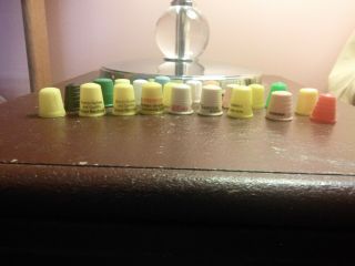 21 Vintage Plastic Thimbles,  7 Are Advertising