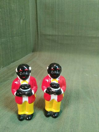 Vintage Black Americana Uncle Mose Salt And Pepper Shakers Glass