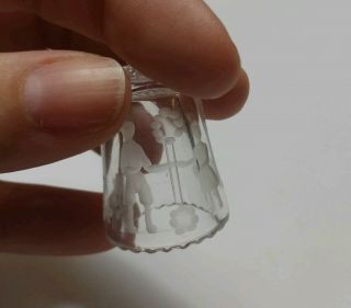 Clear Etched Glass Collectable Thimble Boy And Girl Floral Detail