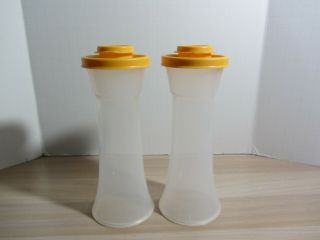 Vintage Tupperware Hourglass Salt & Pepper Shakers Yellow - Orange Lids Euc
