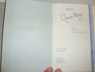 1936 Rms Queen Mary Line Ocean Liner Program Of Events,  Passenger List