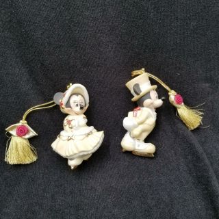 Disney Parks Minnie & Mickey Mouse Victorian Christmas Ornaments Ice Skating