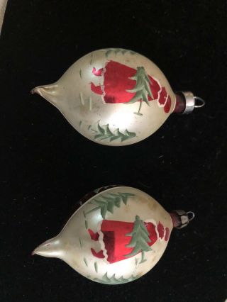 Set Of 2 - Vintage Mercury Glass Christmas Small Ornaments Indent Teardrop Mcm
