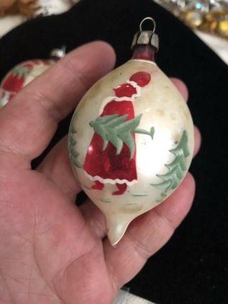 SET OF 2 - Vintage Mercury Glass Christmas Small Ornaments Indent Teardrop MCM 4