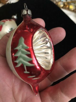 SET OF 2 - Vintage Mercury Glass Christmas Small Ornaments Indent Teardrop MCM 5