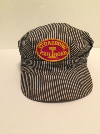 Nos Vintage Pinstripe Strasburg Railroad Train Conductors Fitted Hat Cap 7 1/5
