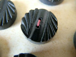 SET of 24 ANTIQUE FRENCH ART DECO BLACK MOULDED GLASS BUTTONS SEWN CARD 2