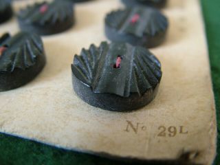 SET of 24 ANTIQUE FRENCH ART DECO BLACK MOULDED GLASS BUTTONS SEWN CARD 3