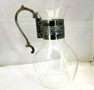 Corning Heat Proof Glass Coffee Pot Carafe Pitcher With Brass Handle Antique