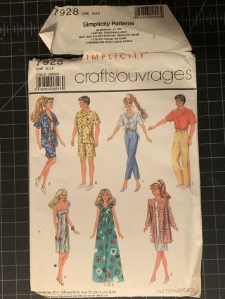 Vintage Sewing Pattern For Barbie & Ken Clothes,  1980s Style