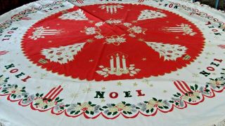 1950s Vintage Round Christmas Tablecloth Or Tree Skirt 58 " Wide