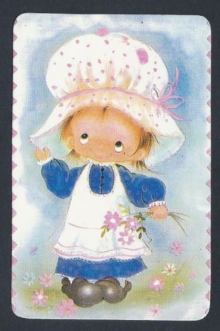 920.  100 Blank Back Swap Cards - - Girl In Blue Dress With Pink Bonnet
