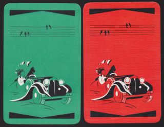 2 Single Vintage Swap/playing Cards Lady No Face Car Scottie Dog Bird Silhouette