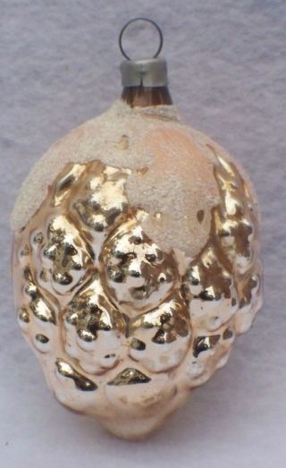 Antique Vtg Feather Tree Glass Gold Frosted Grape Christmas Ornament