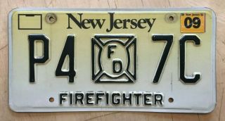 Jersey Firefighter Fireman License Plate " P4 7c " Nj Fire Hook Ladder