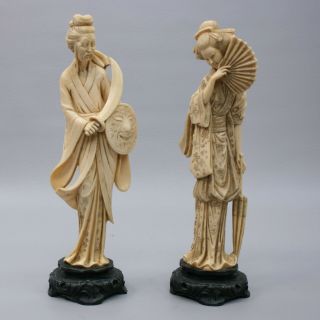 Vintage 13 " Resin Asian Man Geisha Girl Lady Statues Japanese Figures Italian