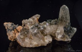 Smoky quartz crystal cluster with Tourmaline Erongo Namibia 63x45x32 mm 2
