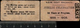 Australia: 1905 50 Year Jubilee Nsw Govt Railways,  Machine Train Ticket No 3030