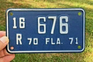 Florida Motorcycle License Plate 1970 1971 Tag 16 R 676 Sarasota County 500lbs