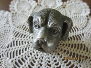 Vintage Thimble Guardian Dog Head Pewter Figurine