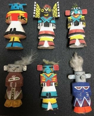 Totem Poles Hand Painted Wood Miniature Figurine Native American Indian Folk Art