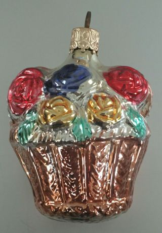 Vintage Glass Flower Basket Christmas Ornament West Germany