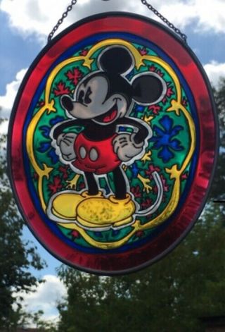 Rare Disney Mickey Mouse Dale Tiffany Stained Glass Sun Catcher.