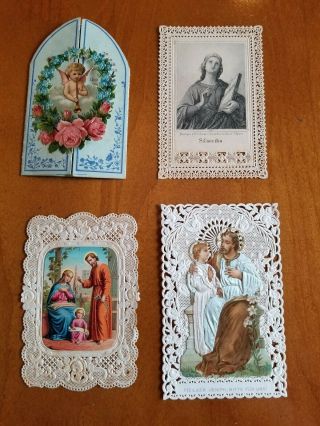 Set Of 4 Antique German Lace Holy Cards From Late 1800s