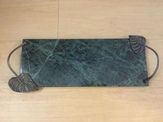 Michael Aram Green Marble Antique Bronze Botanical Leaf Cheese Board Tray