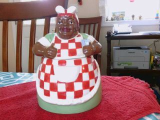 Casa Vero Ack Black Americana Mammy Lady Ceramic Cookie Jar Red Checkered