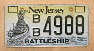 Uss Jersey Battleship License Plate " Bb 4988 " Nj Usn Navy Naval Ship