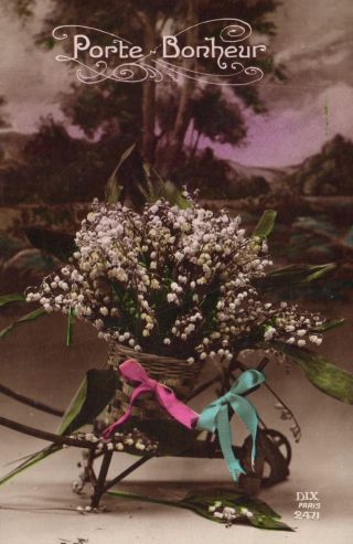 1920 Vintage French Bouquet Of Flowers In Wheelbarrow Postcard