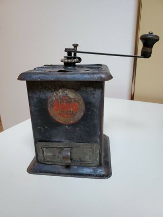 Antique " No.  110 One Pound " Tin Coffee Grinder Mill
