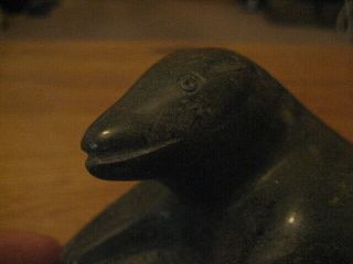 RARE INUIT CARVED MARBLE STONE SIGNED POLAR BEAR SCULPTURE DATED 1976 4