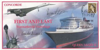 (a29683) Gb Cover Concorde Queen Mary Pilot,  Commodore Signed 2004 No 1 Of 1