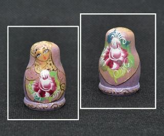 Russian Hand Painted Wood Thimble - Russian Doll