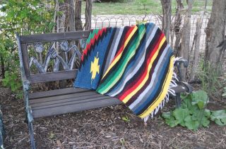 Antique Mexican Serape Saltillo Woven Rug Blanket Very Colorful 85 " X46 "